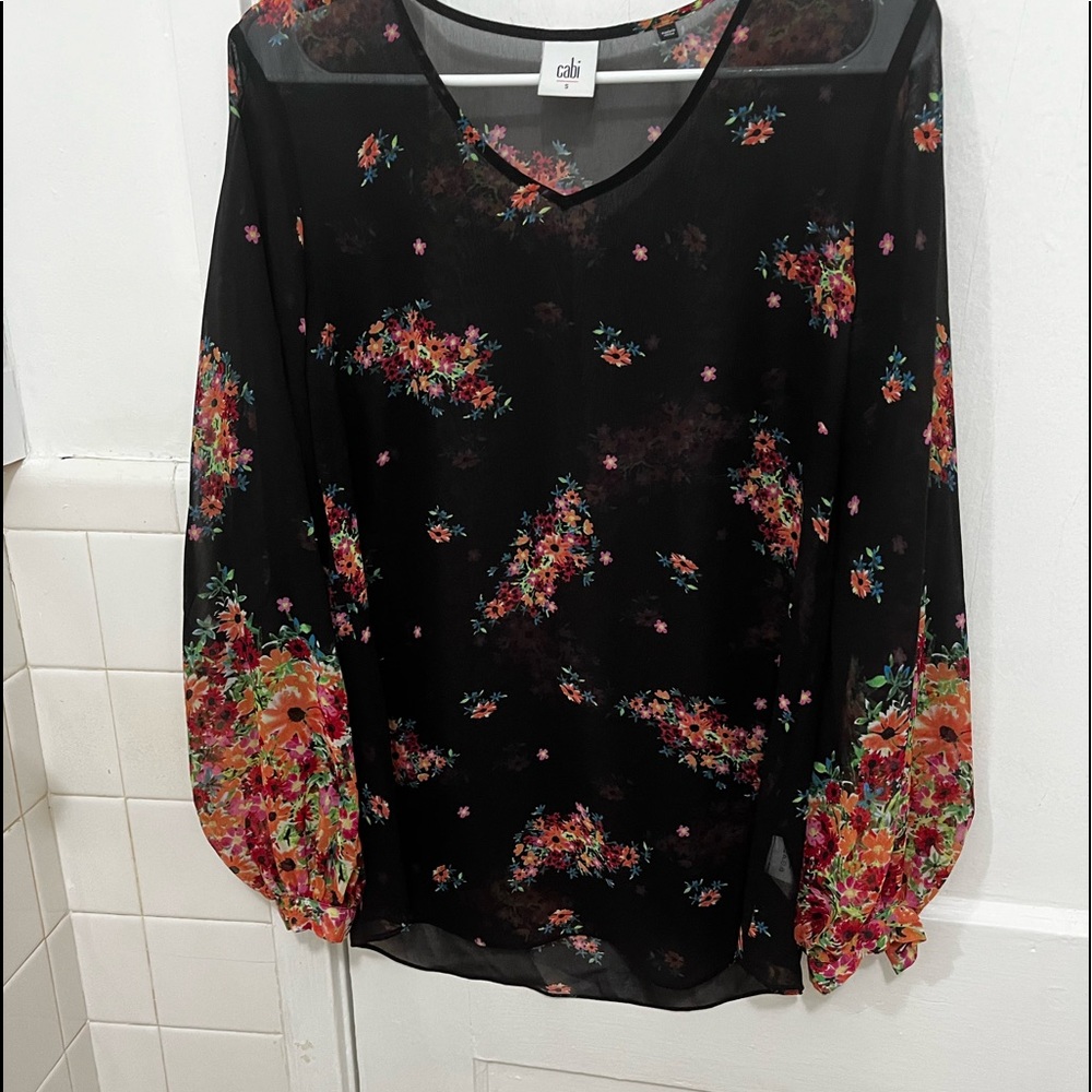 CaBi Excellent condition too small bought online black and floral sheer print